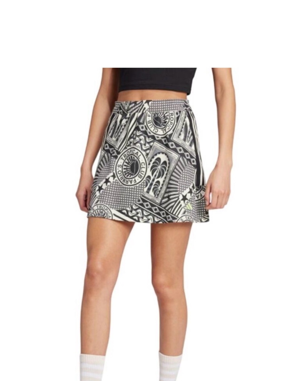 Adidas x Farm Rio NWT Graphic Mini Skirt Size L Black White